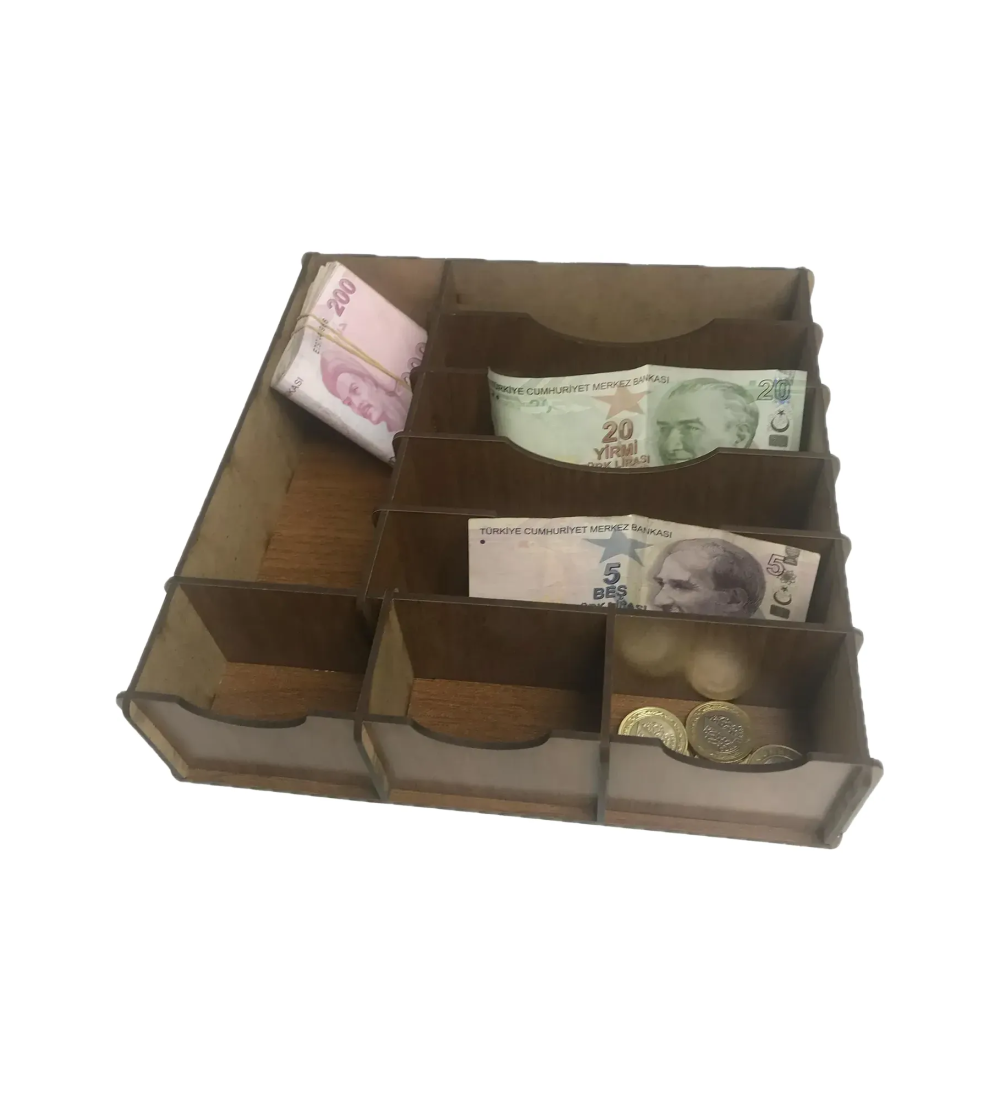 Çekmece içi Ahşap Para Düzenleyici 25x25x6cm T429